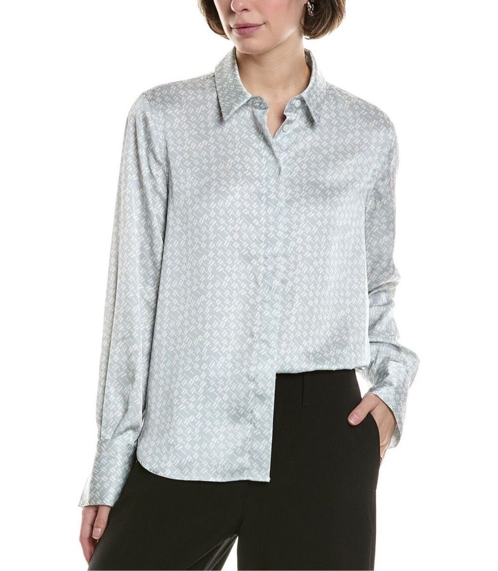 NWT $358 Rag & Bone Women's Grey Darla Multi Blouse Shirt Size Small Office
